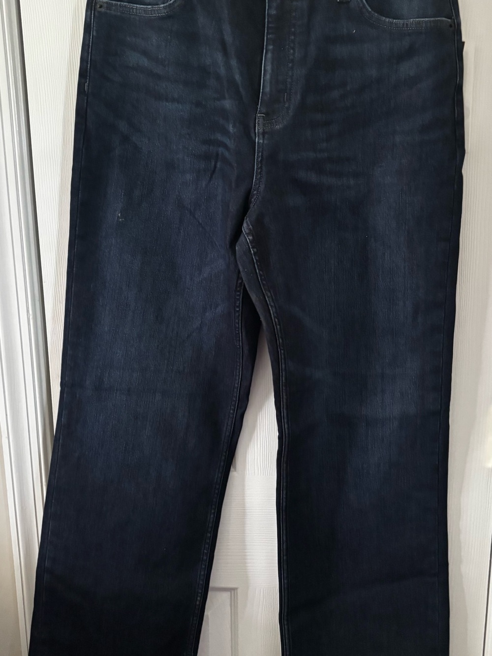 High-Rise Straight Leg Jeans in Deep Indigo w/ tech fleece lining - Picture 10 of 13